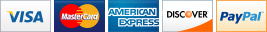 We accept Visa, MasterCard, American Express, Discover and PayPal.